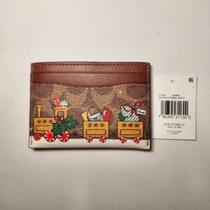 NWT COACH CY305 Holiday Essential Card Case In Signature Canvas With Train